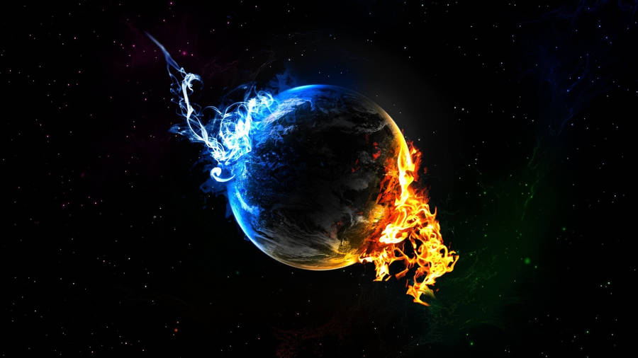 Red And Blue Fire Planet Wallpaper