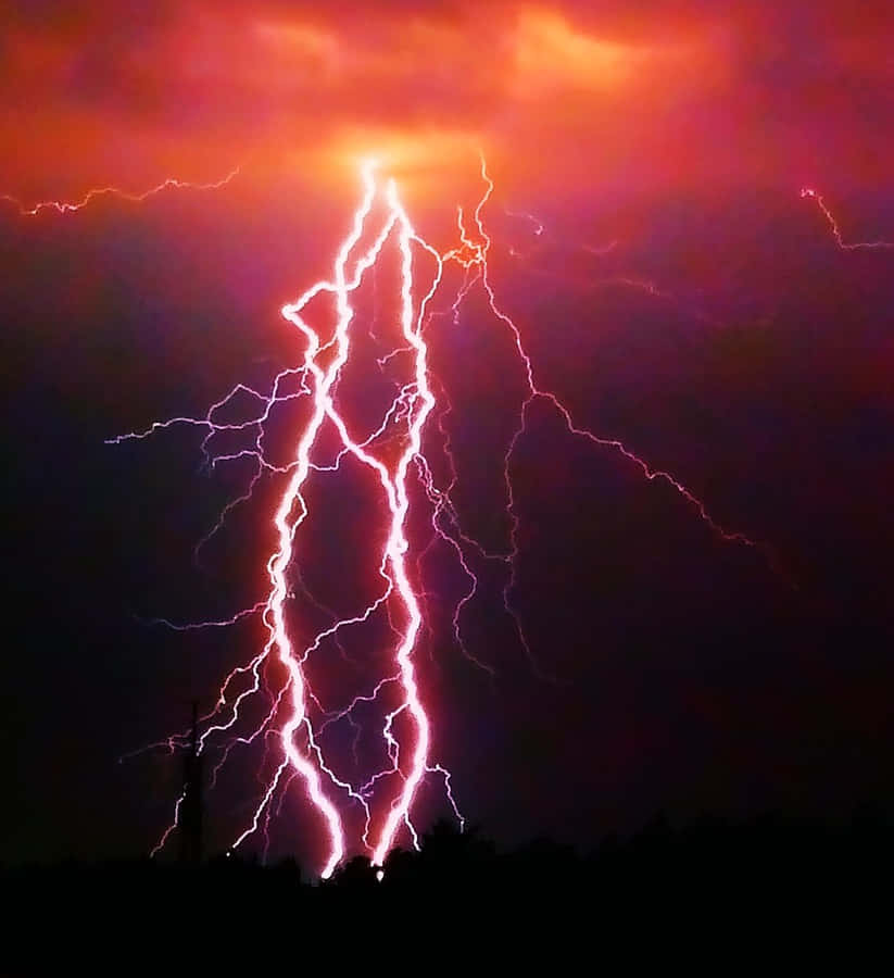 Red And Orange Sky Lightning Strike Wallpaper