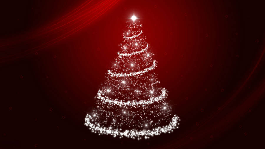 Red Christmas Background Glowing Tree Wallpaper