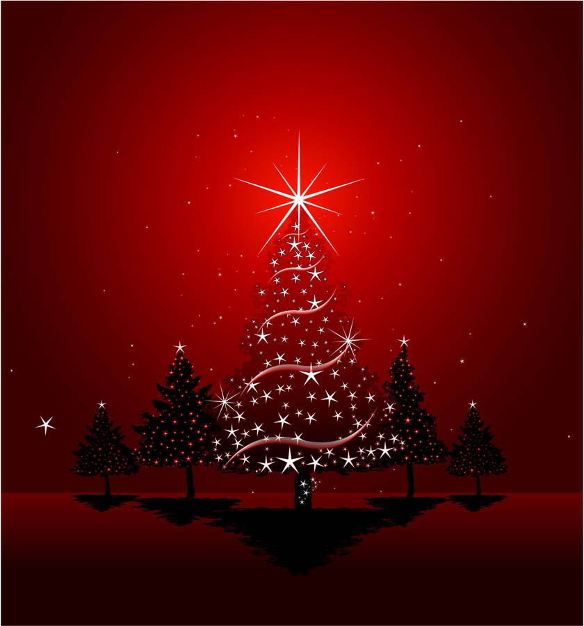 Red Christmas Background Sparkling Trees Wallpaper