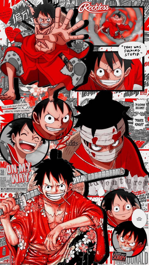 Red Collage One Piece Iphone Wallpaper