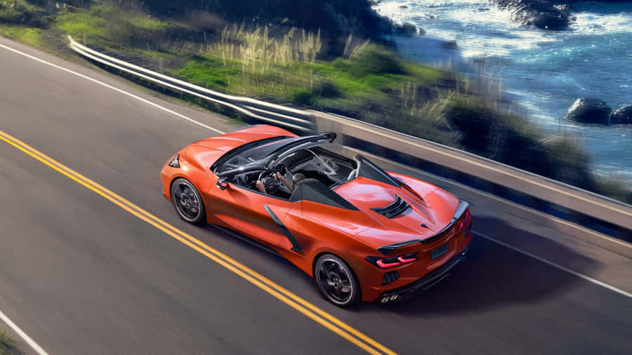 Red Corvette C8 Convertible Coastal Drive.jpg Wallpaper