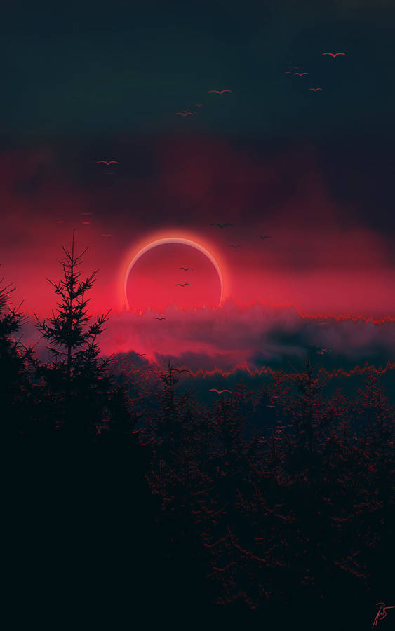 Red Eclipse In Forest Iphone X Nature Wallpaper