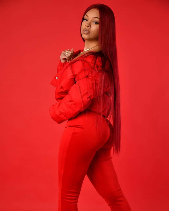 Red Ensemble Woman Portrait Wallpaper