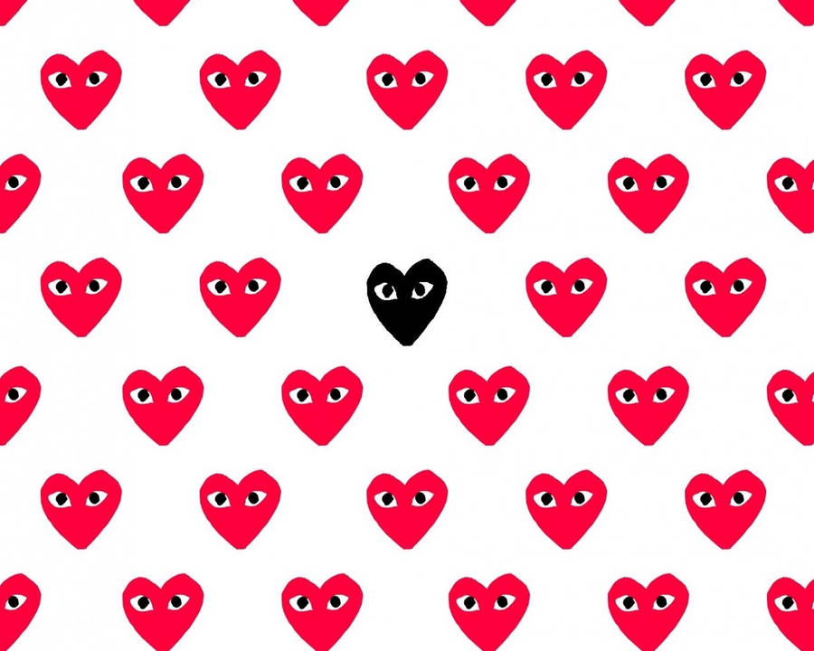 Red Heart Pattern Of Cdg Brand Wallpaper