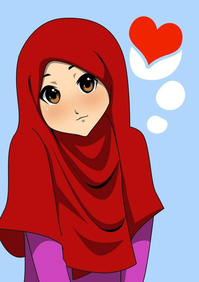 Red Hijab Cartoon Wallpaper