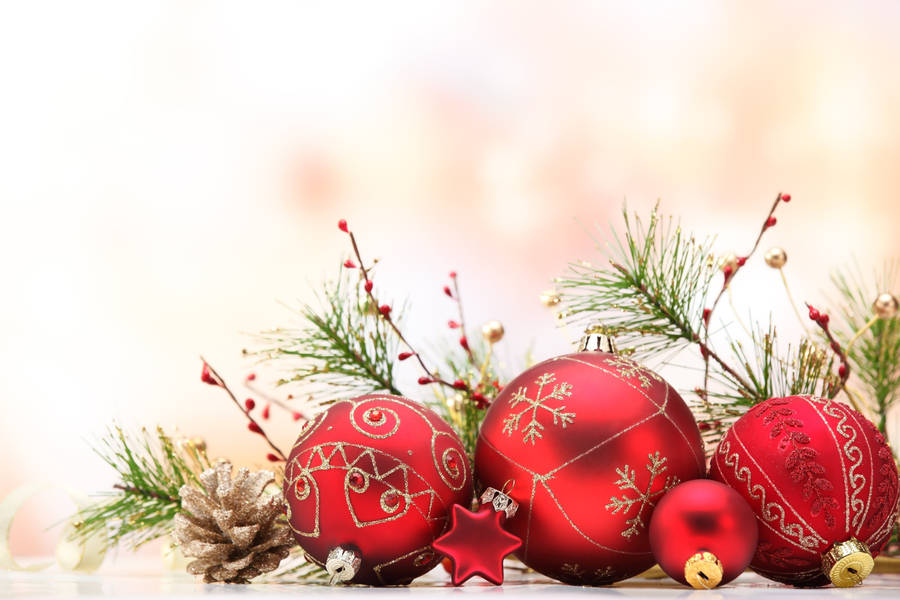 Red Holiday Christmas Ornaments Wallpaper