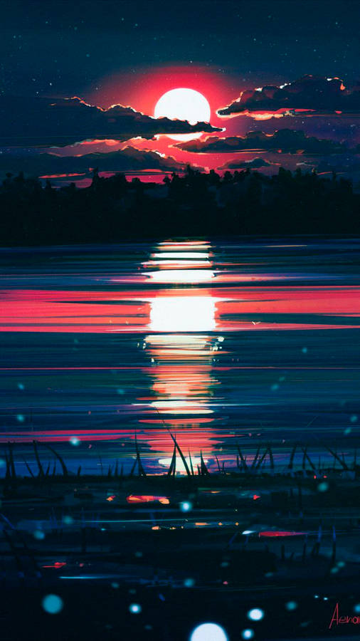 Red Moonlight Beautiful Phone Wallpaper