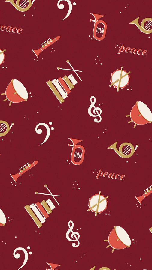 Red Musical Christmas Festive Digital Illustration Wallpaper