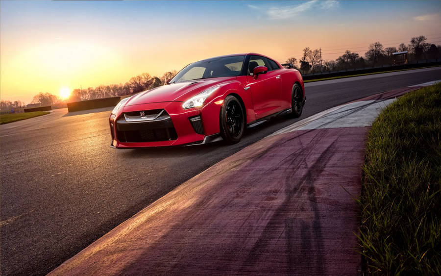 Red Nissan Gtr Car During Sundown Wallpaper