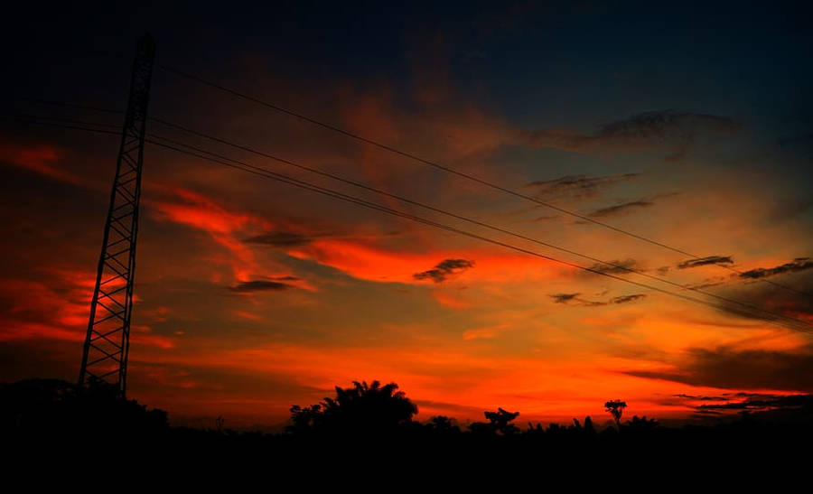 Red Orange Sunset Sky In Cameroon Wallpaper