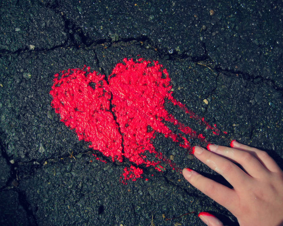 Red Painted Broken Heart Wallpaper