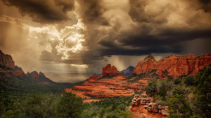 Red Rock Mountains Stormy Sky Wallpaper