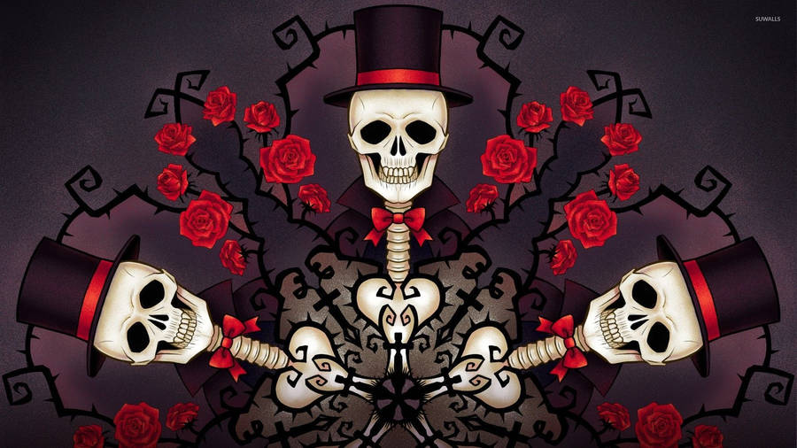 Red Roses Skeleton Wallpaper