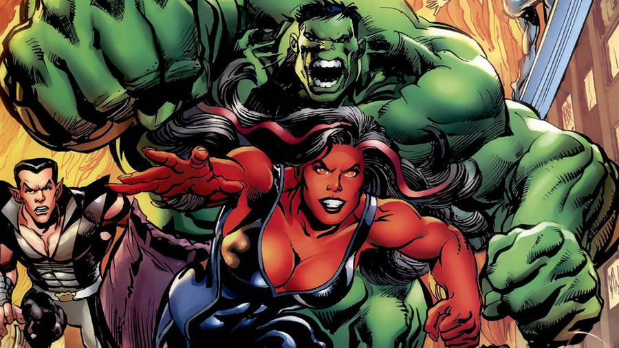 Red She Hulk Versus Hulk Wallpaper