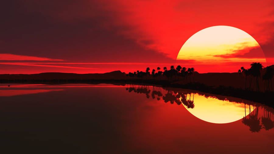 Red Sunset In Island Wallpaper