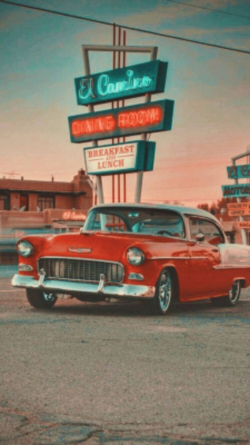 Red Vintage Car Retro Aesthetic Iphone Wallpaper