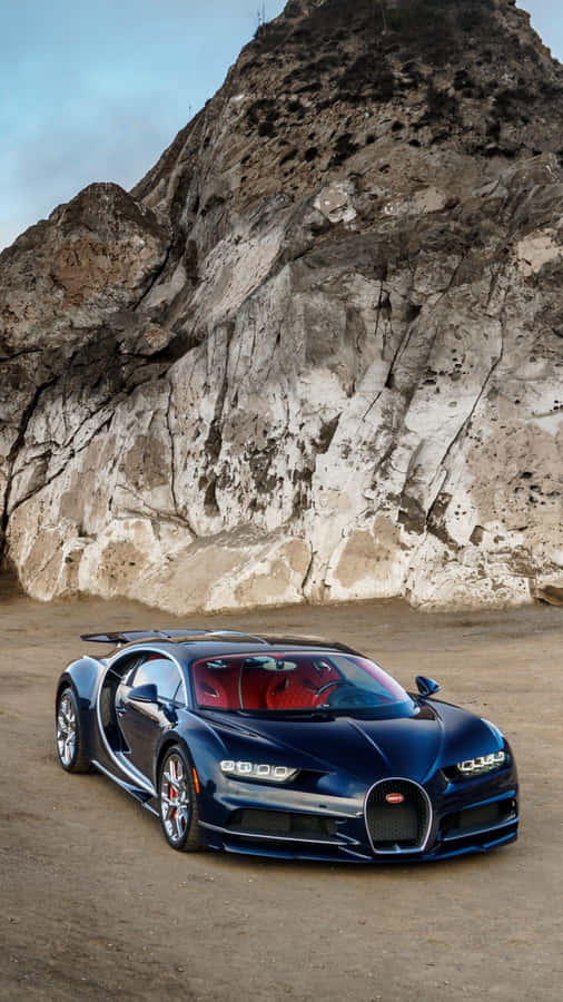 Red, White And Blue Neon Bugatti Parked On A Busy City Street Wallpaper