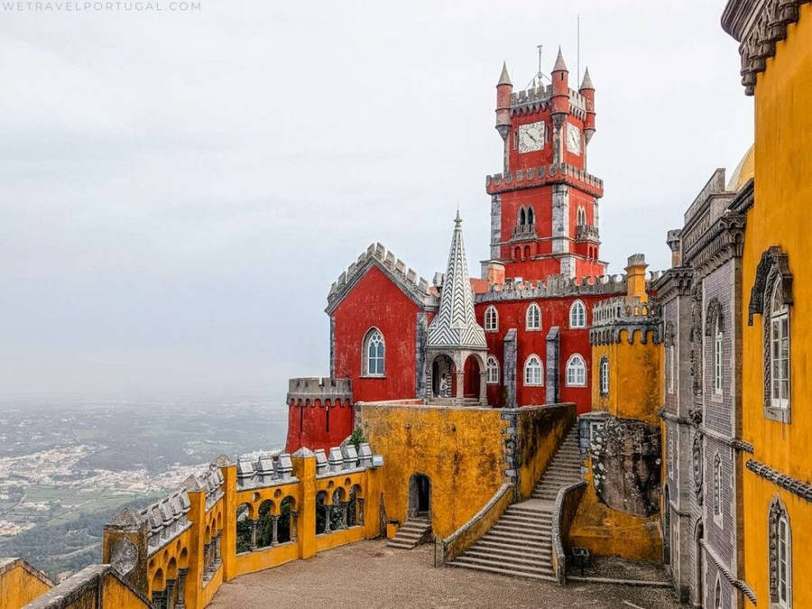 Red Yellow Pena Palace Walls Sintra Wallpaper