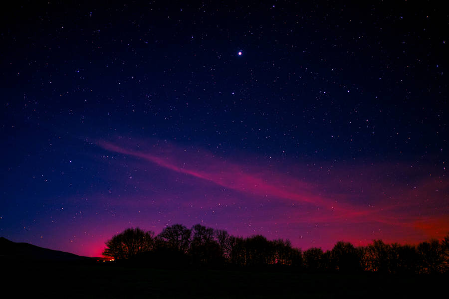 Reddish Sky And Starry Night Wallpaper