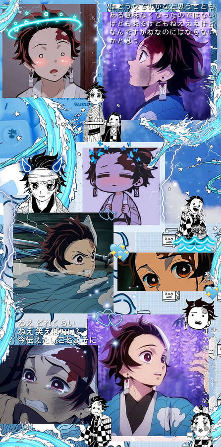 Relaxing Blue Tanjiro Aesthetic Collage Wallpaper