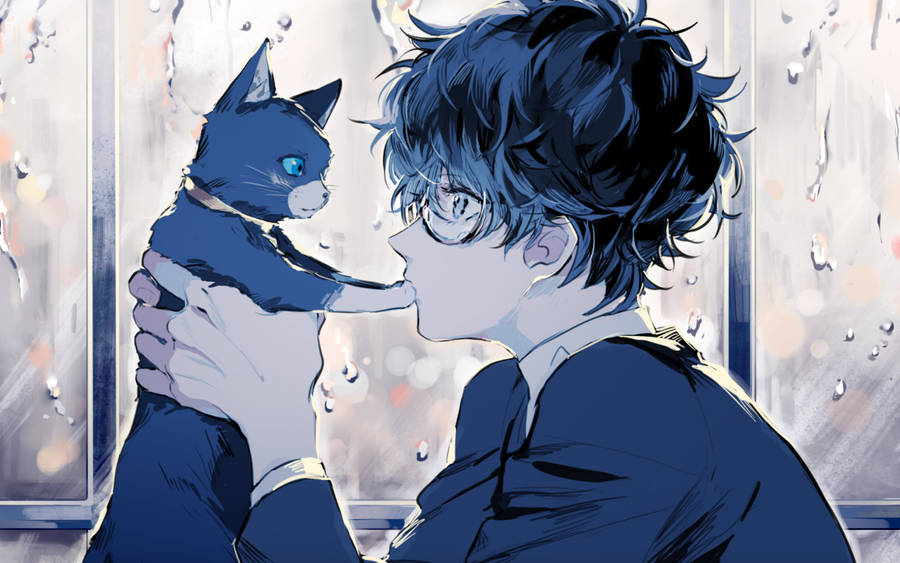 Ren Amamiya Holding Cat Wallpaper