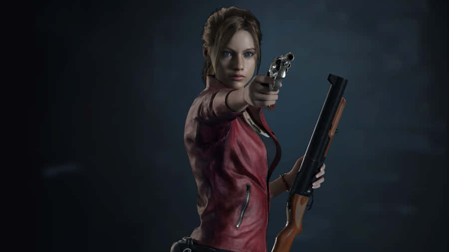 Resident Evil 2 Claire Pointing A Pistol Wallpaper
