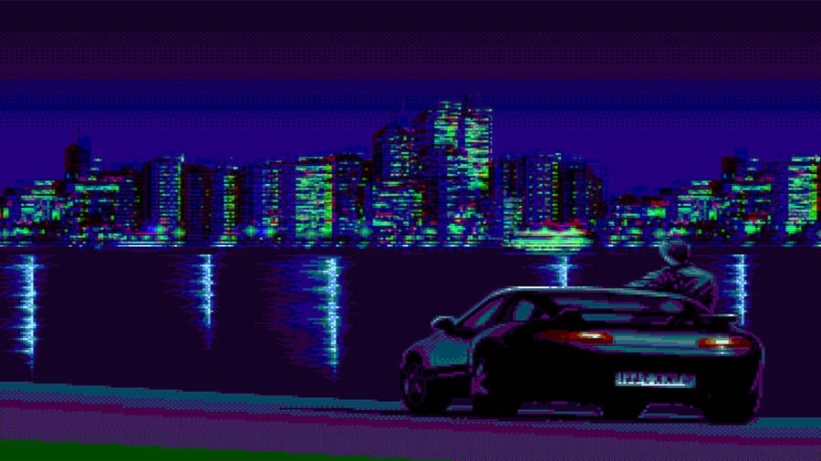 Retrowave City Pixel Art Wallpaper