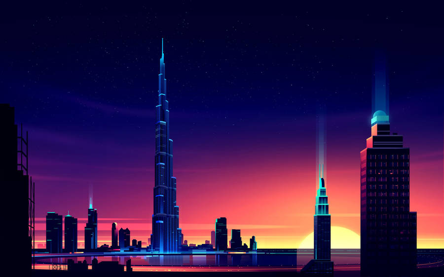 Retrowave City Sunset Wallpaper