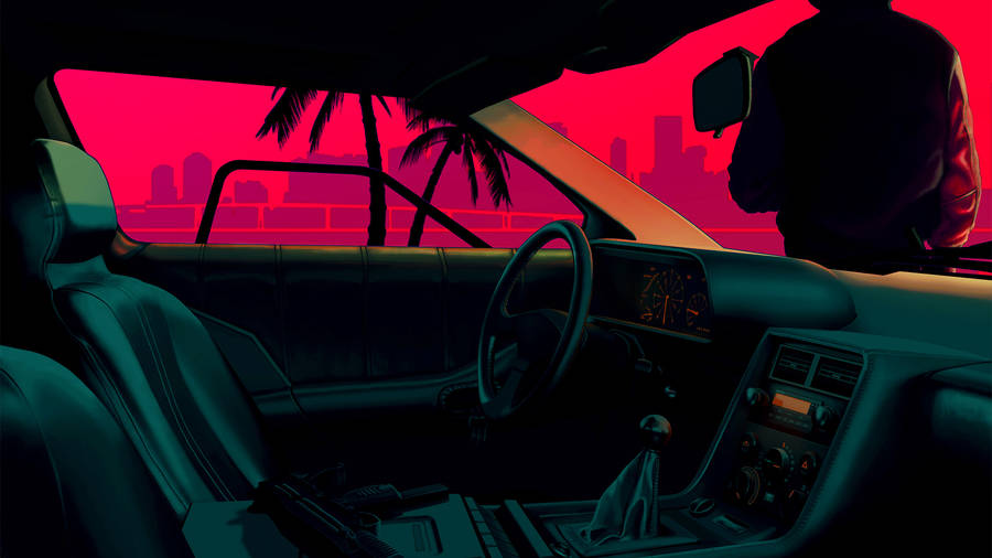 Retrowave Driver Car Seat Wallpaper