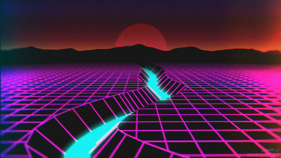 Retrowave Sunset Creek Wallpaper