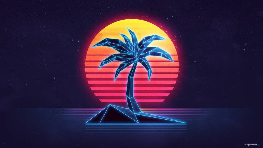 Retrowave Tropical Island Wallpaper