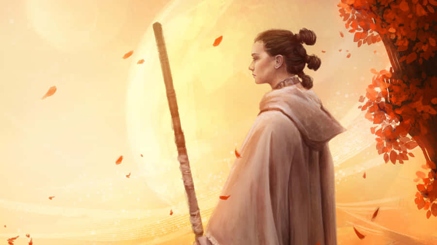 Rey Makes A Daring Escape On Speeder Bike In The Iconic Star Wars Scene. Wallpaper