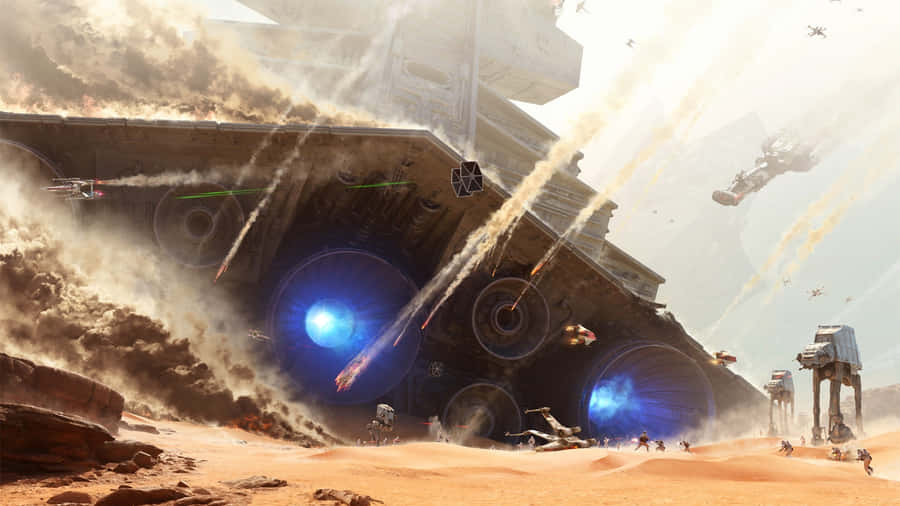 Rey Wielding A Blue Lightsaber In Star Wars: The Force Awakens. Wallpaper