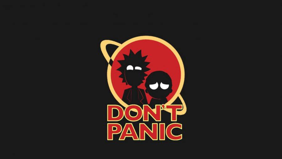 Rick And Morty Don’t Panic Black Background Wallpaper