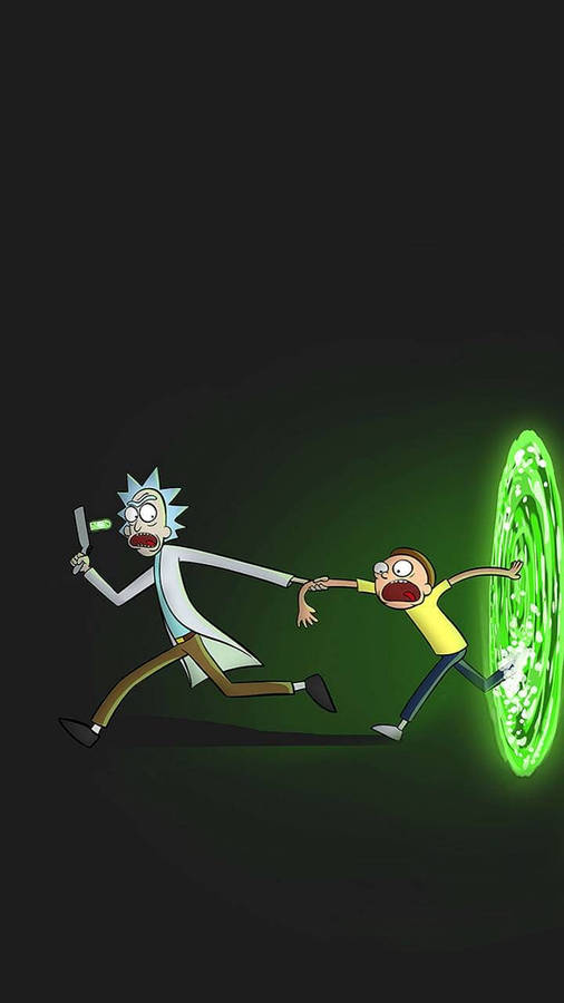 Rick And Morty Green Portal Black Tablet Wallpaper