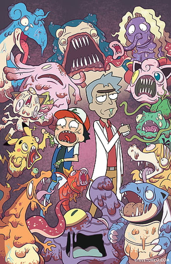 Rick And Morty Pokemon Version Tablet Wallpaper Wallpaper