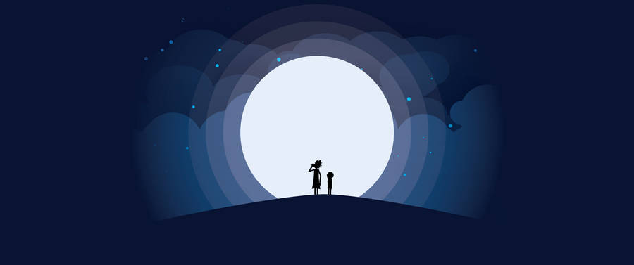 Rick And Morty Silhouette Against The Moon Wallpaper