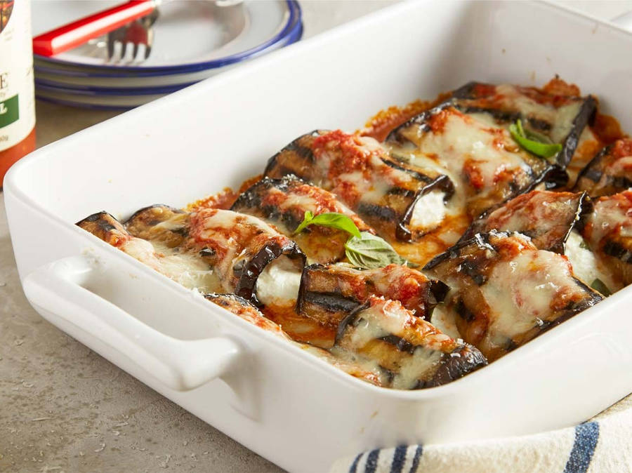 Ricotta Stuffed Eggplant Parmigiana Casserole Wallpaper