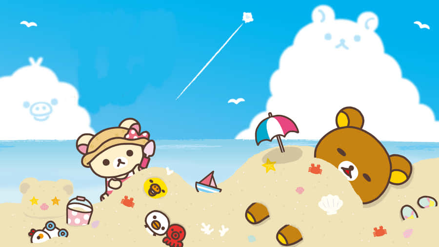 Rilakkuma Laptop Playing Beach Wallpaper