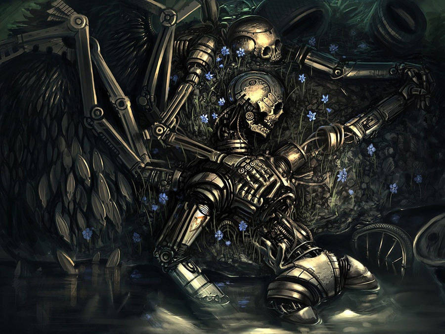 Robotic Skeleton Love Wallpaper