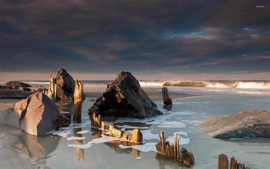 Rocks In New Jersey Beach Wallpaper