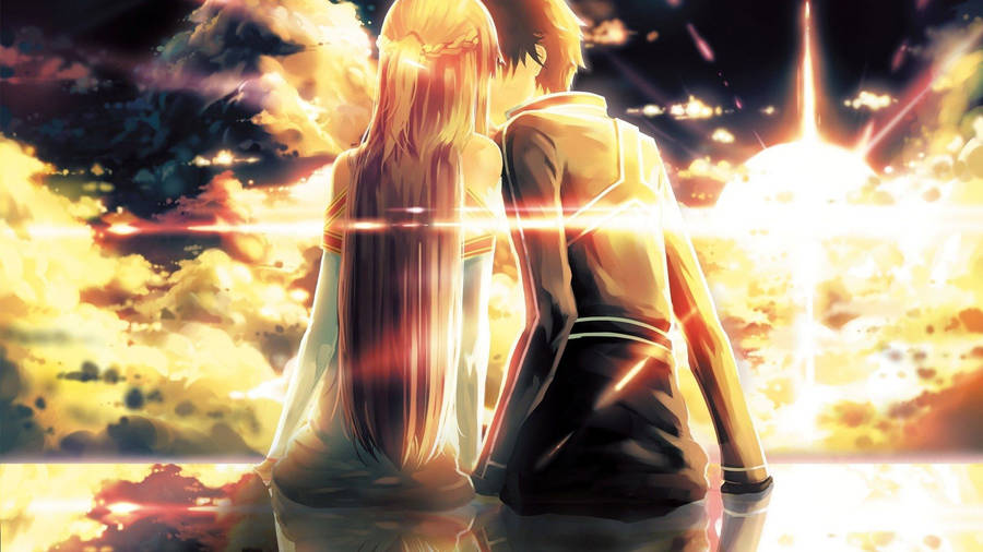 Romantic Anime Couples Sao Bright Lights Wallpaper