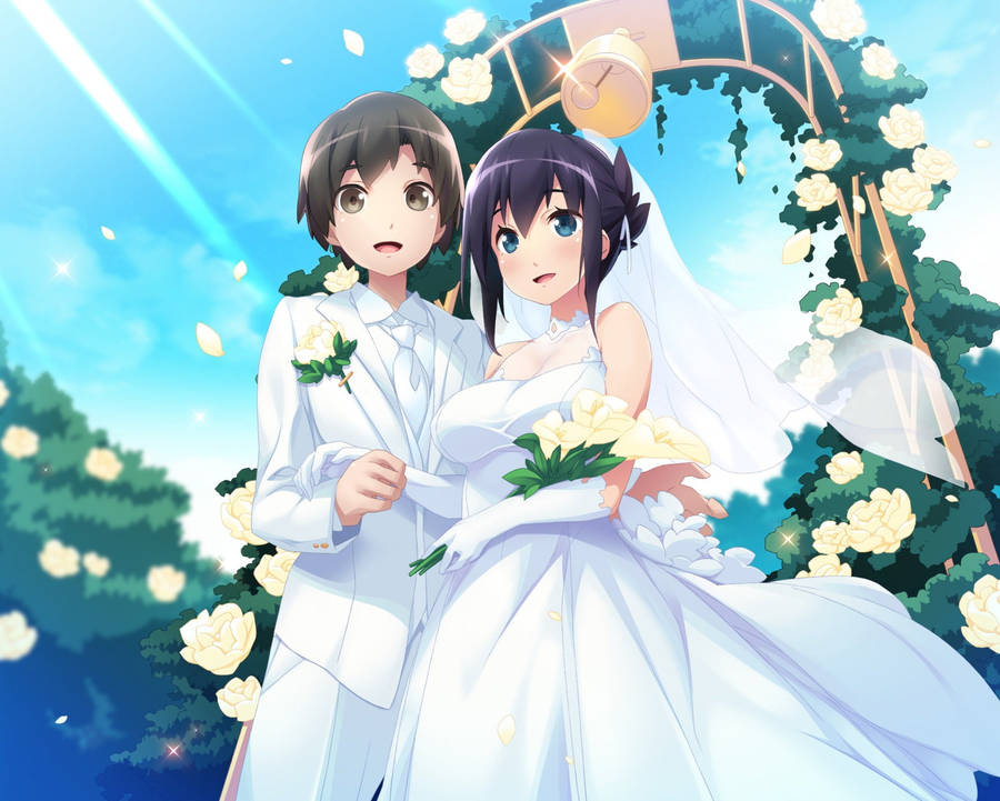 Romantic Anime Couples Wedding Day Wallpaper