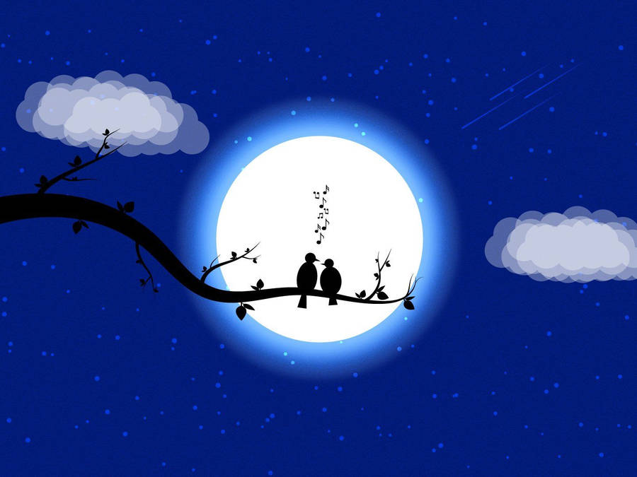 Romantic Birds And A Moon Wallpaper