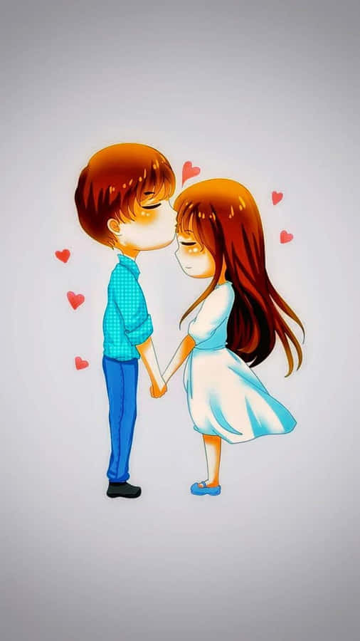 Romantic Chibi Couple Grey Wallpaper