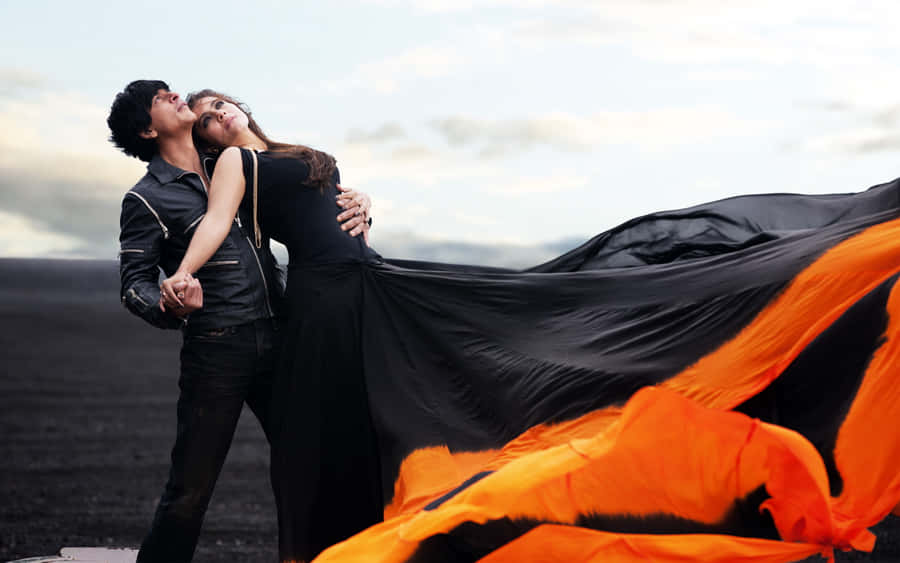 Romantic Couple Black Orange Dress Wallpaper