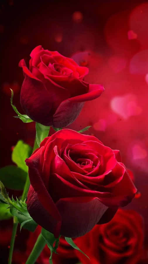 Romantic Red Roseson Bokeh Background Wallpaper