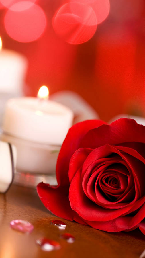 Romantic Rose And Candle Wallpaper