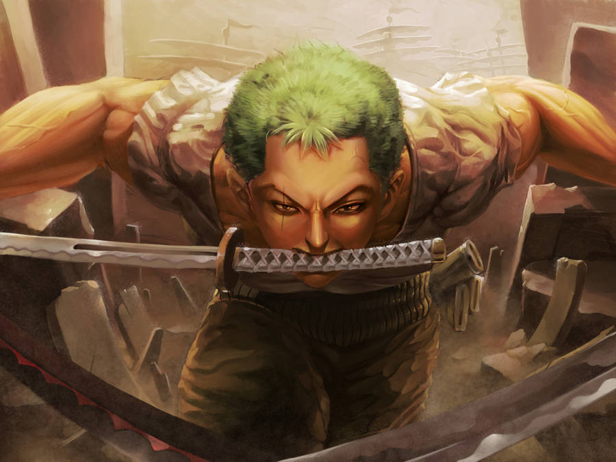 Roronoa Zoro In A Fighting Pose Wallpaper